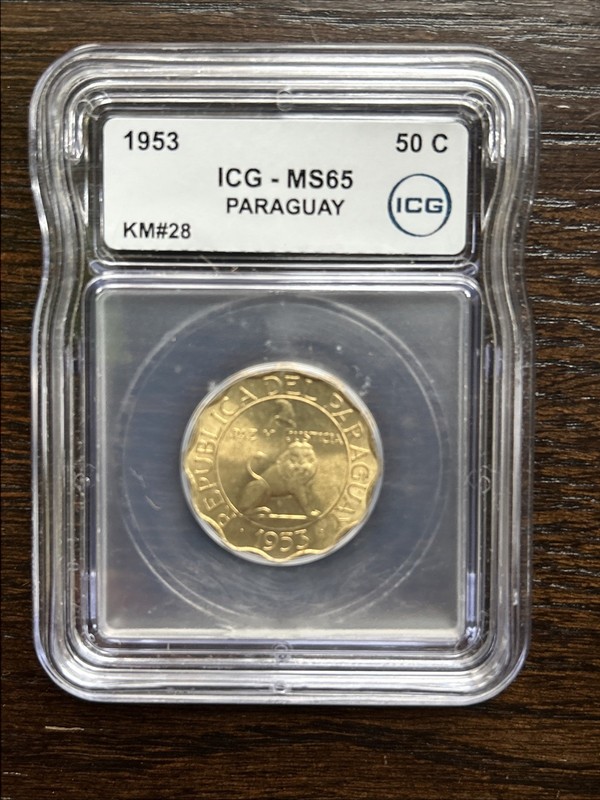 Paraguay 50 Centimos 1953 Aluminum-Bronze ICG MS65 KM#28 World Coin