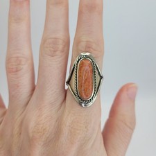 Artisan Assymetric 925 Sterling Silver Spiny Oyster Rope Border Adjustable Ring