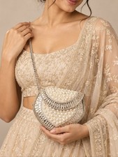 White Pearl Embellished Mini Clutch Bag  Bridal Evening Purse