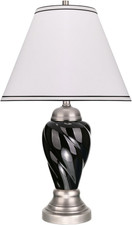Traditional Ceramic Table Lamp with Pewter Base and Off-White Shade, 26