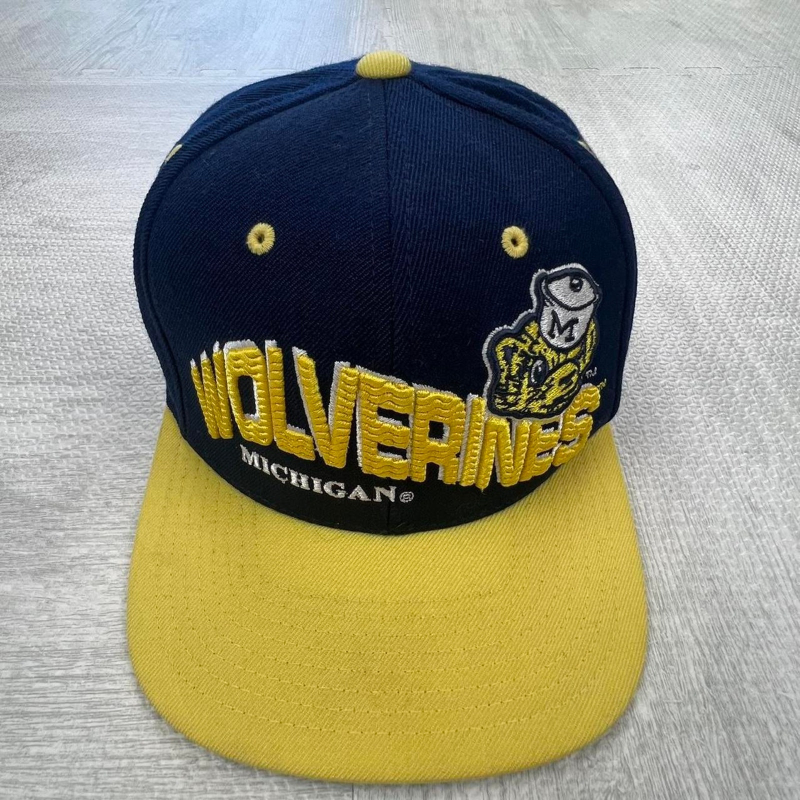 Vintage 90s Michigan Wolverines Snapback Hat Blue Yellow NCAA College Retro