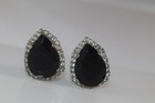Vintage Silver Tone Large Tear Drop Crystal Clip on Earrings rhinestones — photo 3