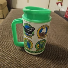 1990 Whirley Thermo Hot/Cold TRAVEL MUG "Enviromug" Endangered Species WWF Cup