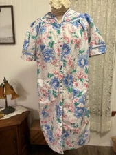 Vintage Smart Time Floral House Dress Snap Robe Grandma Moo Moo Size XL