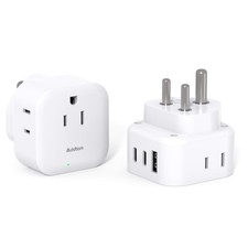 2 Pack US to India Plug Adapter, Type D Travel Adapter with 3 Outlets 3 USB...