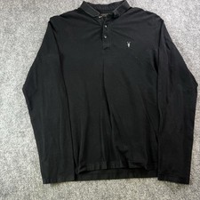 Allsaints Mens Cotton Black Button Long Sleeve Reform LS Polo Shirt Size L