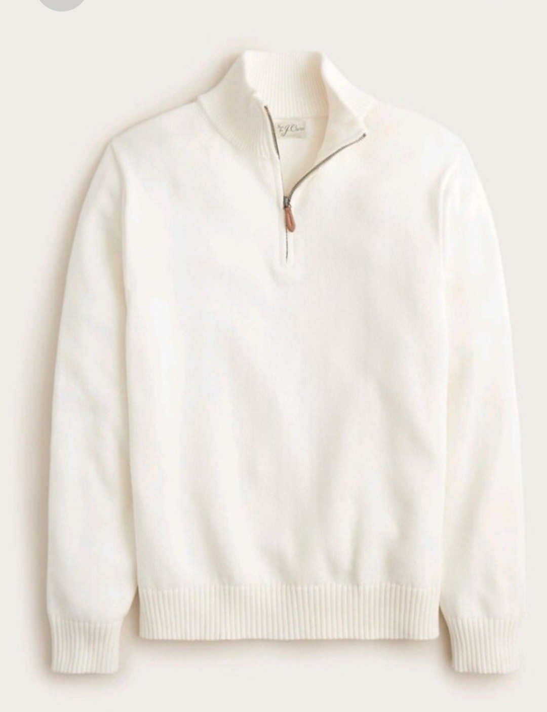 NWt J.Crew Men's Heritage cotton quarter-zip sweater Ivory Sz XL $118 Old Money image 5