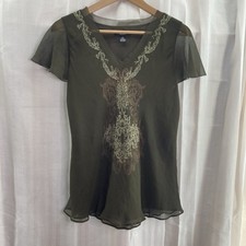 Vintage Y2K Alfani Olive Green Silk Rhineston...