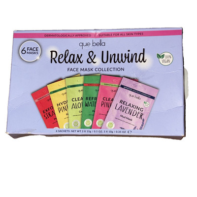Que Bella Relax & Unwind Face Mask Collection 6-Pack New