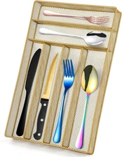 Kitware Silverware drawer organizer, Gold Kitchen Utensil Mesh Metal, 