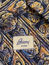 Brioni Roma Mens Cobalt Blue Gold Italian Silk Tie Necktie Made in Italy
