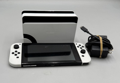 Nintendo Switch HAC-001 32GB Handheld Gaming Console With White JoyCons C/PowerS