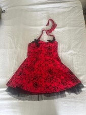 Hearts & Roses London Red Flocked Tattoo Mini Dress Halter Neck - Size 14