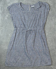 Old Navy Women’s XL Linen Blend Dress Blue Stripe Drawstring Waist 