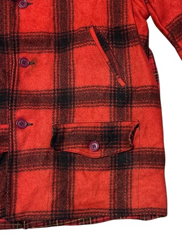 Vintage Sears 40s 50s Wool Mackinaw Jacket Mens L Red Buffalo Plaid JC Higgins - Picture 8 of 18