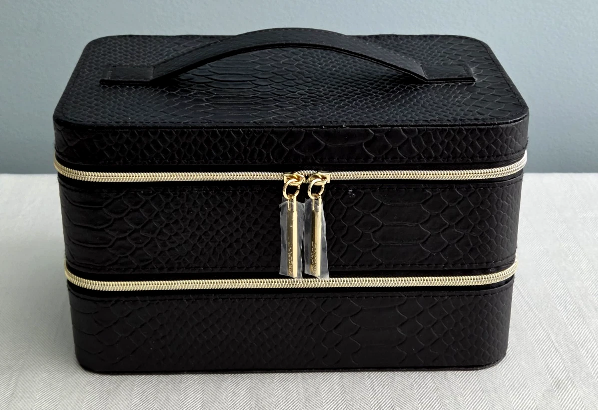 NWOT Lancome Large Black Croco Faux Leather Train Case Box Organizer 9 x 5.5 x 5