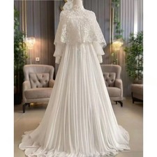 Muslim Wedding Dresses with Wraps Long Sleeve High Neck Lace A Line Floor Length