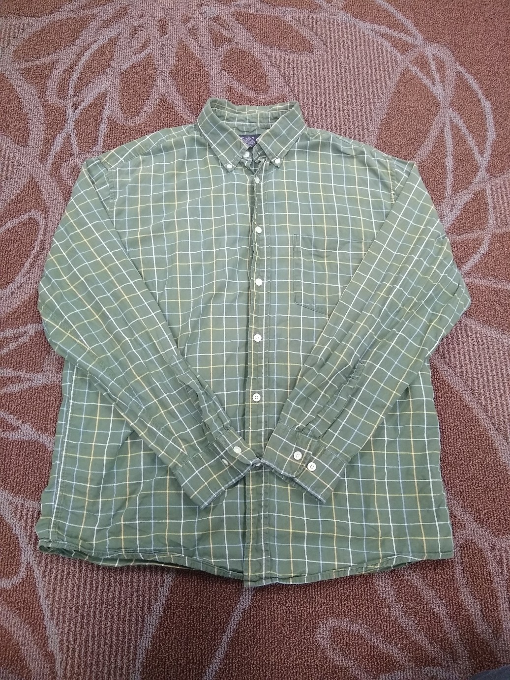 Express Button Up Green Plaid Long Sleeve Shirt Men's Size Large 100% Cotton