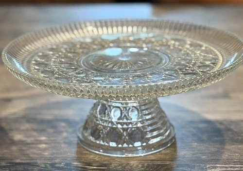 Vintage MCM Anchor Hocking Federal Clear Glass Cake Stand