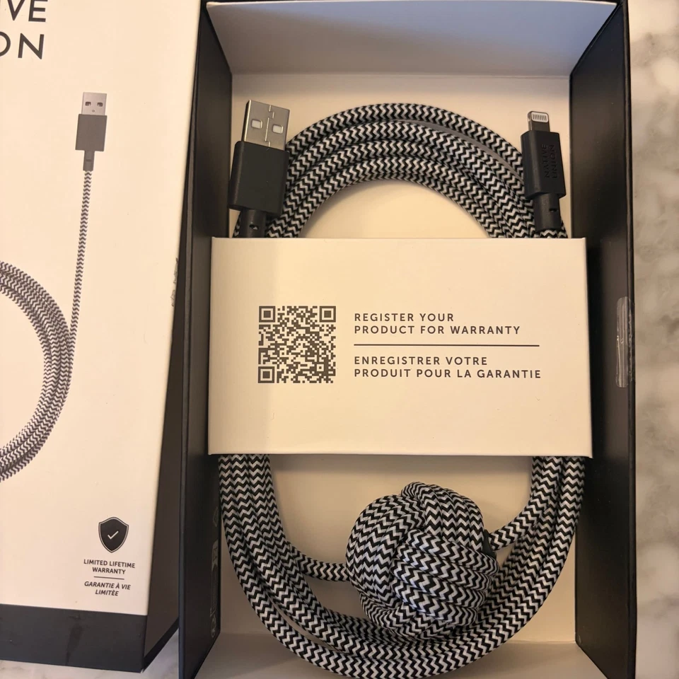 NIB Native Union Belt Night Cable XL 10' USB-A to Lightening Cable Zebra Wrap - Image 3 of 3