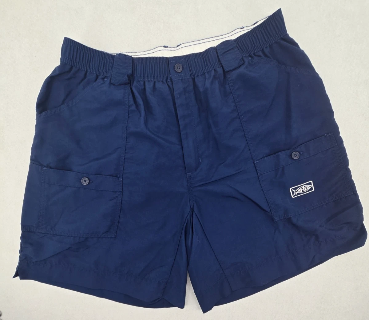 AFTCO Cargo Fishing Shorts 40 Navy Blue Elastic Waist Waterproof Men
