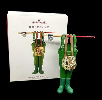 Hallmark 2019 Wading For A Nibble  Waders Fly Fishing Pole Fish Basket Ornament 