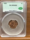 1952 P Small Cents Lincoln Wheat Penny  MS-66 RD Red CAC G