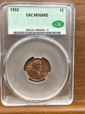 1952 P Small Cents Lincoln Wheat Penny  MS-66 RD Red CAC G