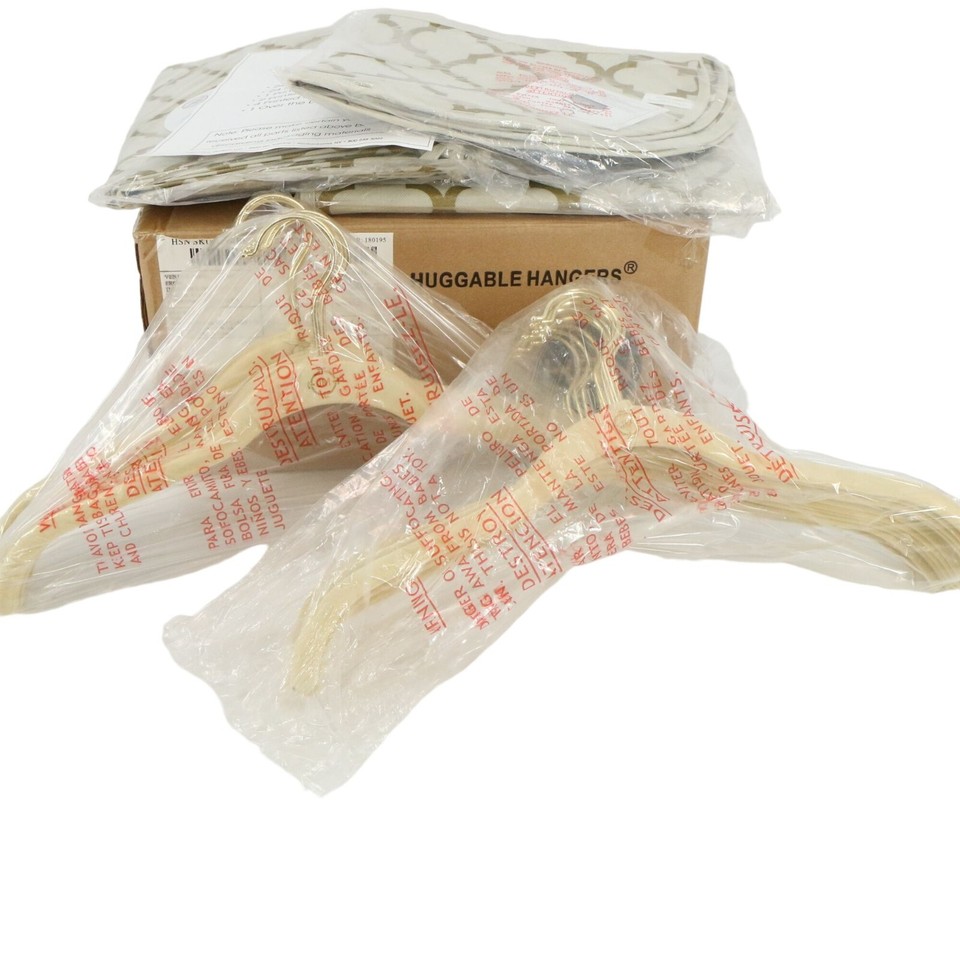 New Joy Mangano JM HSN Huggable Hangers Brass Linen Ivory Velvet Hanger