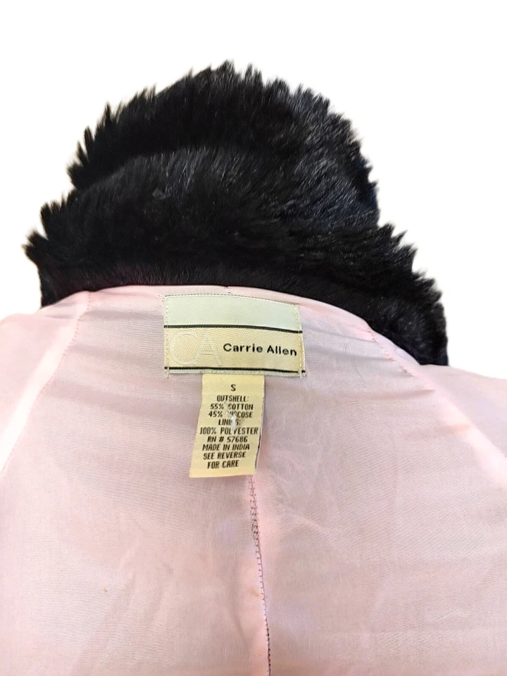 CARRIE ALLEN Black Cotton Blend Faux Fur Trim Coat-S - Image 4 of 4
