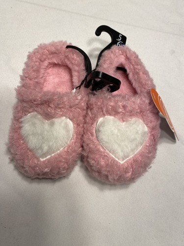 NEW wonder nation toddler girls heart slippers size 5 - 6 pink & white