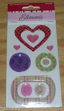 Elements 3-D Transparent Embellishments Romance Heart 1 Sheet Free Ship Over $15