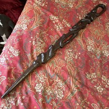 Vtg Hand Carved Solid Wood Wooden Faces Snakes Walking Stick Cane Polished Uniqu