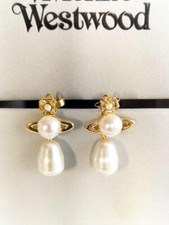 Vivienne Westwood Earrings Pierced 2way Pearl Gold 2.5cm NO BOX EJ371
