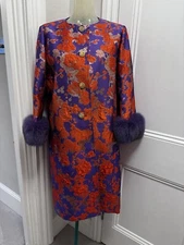 Louise Kennedy Purple & red fur trimed dress coat BrandNew sz S