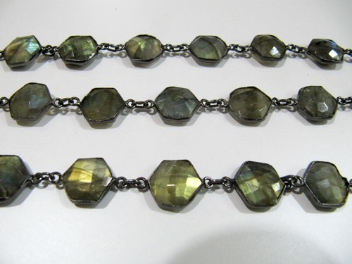 Natural Labradorite hexagon Shape Briolette faceted Connector Chain 13 to 14mm - 第 2/16 張圖片