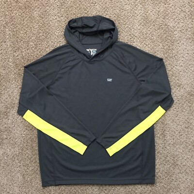 SB Tech Cool Play Shirt Mens Large Gray Yellow Long Sleeve Pullover Hooded 