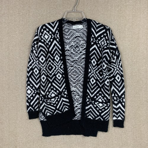 Abercrombie Kids Sweater S Girls Black Cardigan Open Front Knit Relax Long Aztec - Picture 1 of 12