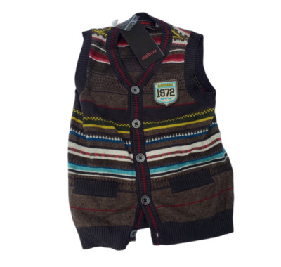 NWT Catimini Kids Boys Children Tank Top Vest Gray Red Yellow Stripe Size 5A 108