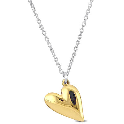 Amour Two-Tone Yellow White Sterling Silver Heart Necklace - 16.5+1 in.