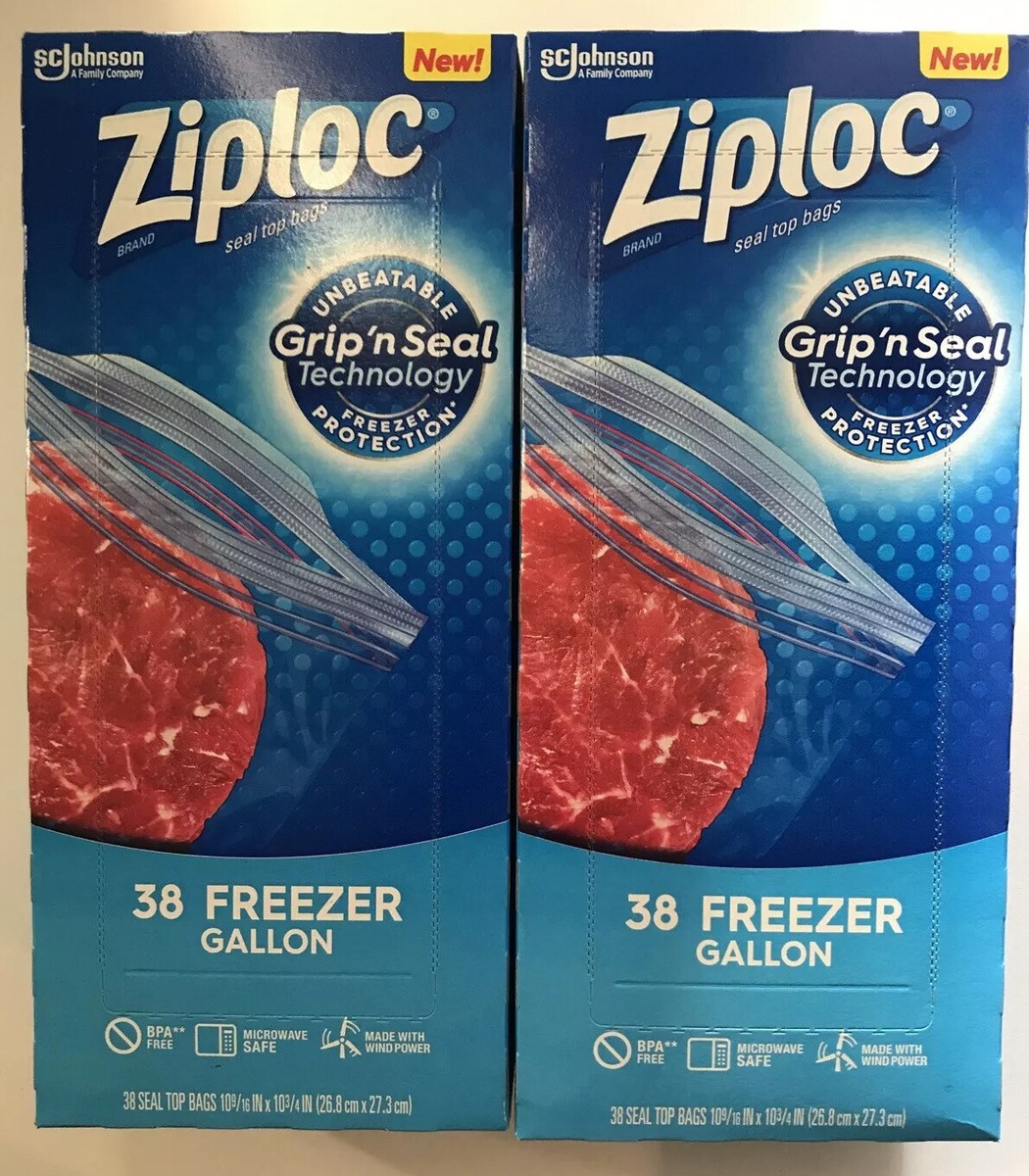 2 PACKS Ziploc bags 38 Freezer Gallons SC JOHNSON Grip N Seal Tech