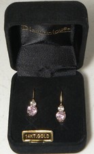 14k Yellow Gold Pink White Diamonique CZ 7/8" Drop Dangle Pierced Earrings JCM