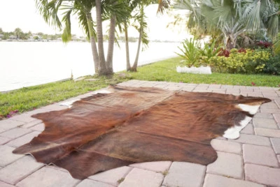 RODEOHIDES Brindle Rodeo Cowhide Rug Hair on authentic leather rug size approx 6x7 ft