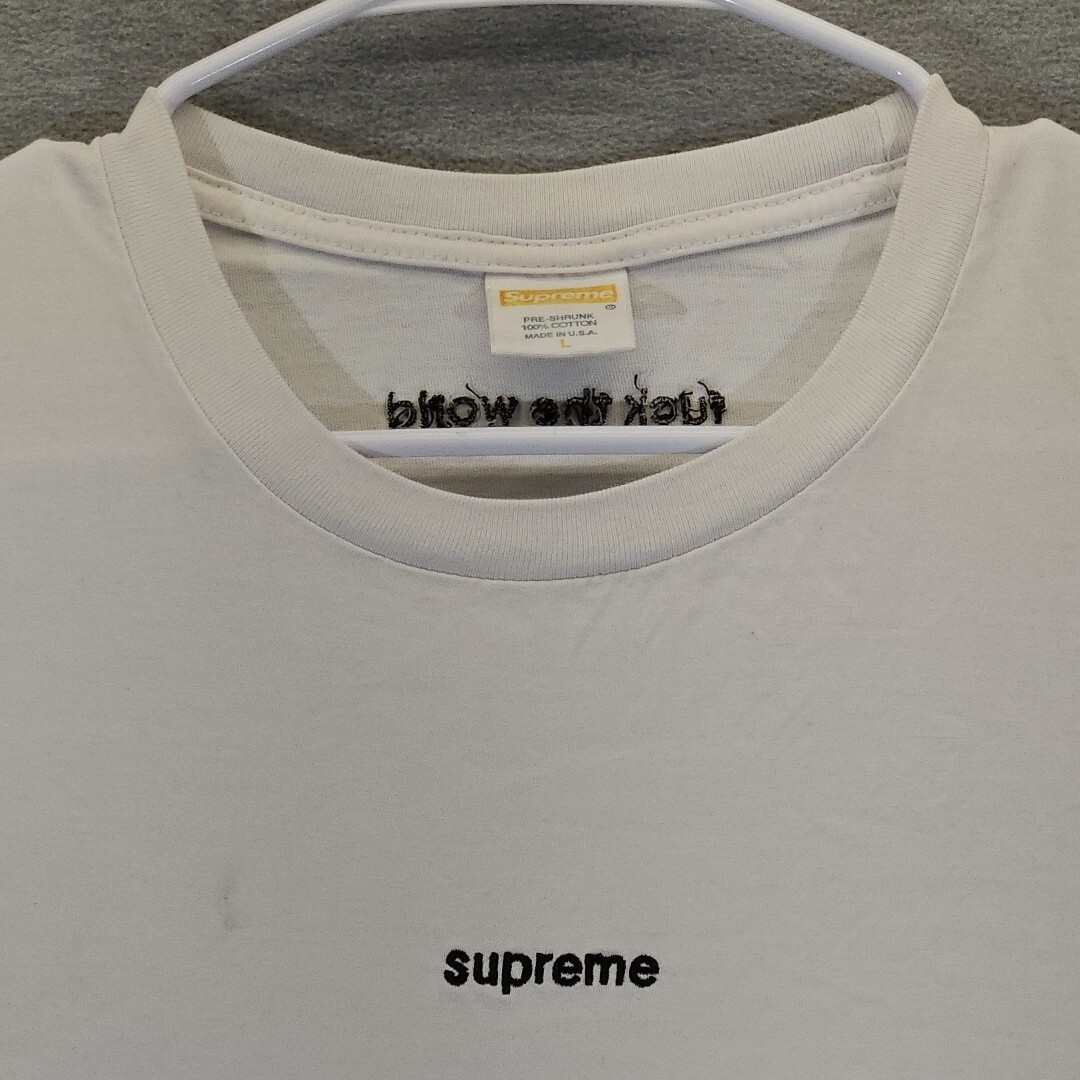 Supreme Tshirt Mens Sz LG White F♤CK THE WORLD Embroidered USA