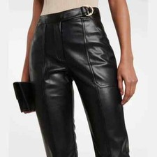 Women High Waist Matte Leather Cargo Pants Stretch PU Trousers Back Pencil Pants