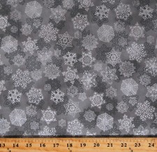 Cotton Snowflakes Silver Metallic on Gray Christmas Fabric Print BTY D407.24