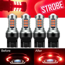 4PCS 7443 7440 LED Red Strobe Flash Blinking Brake Stop Tail Parking Light Bulbs