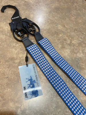 New Murano Men's Suspenders Blue & White - Belt Clip or Button Removable Strap