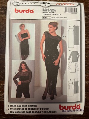 Burda 8858 UNCUT Sewing Pattern, Misses' Dress & Shirt, Size 8-20