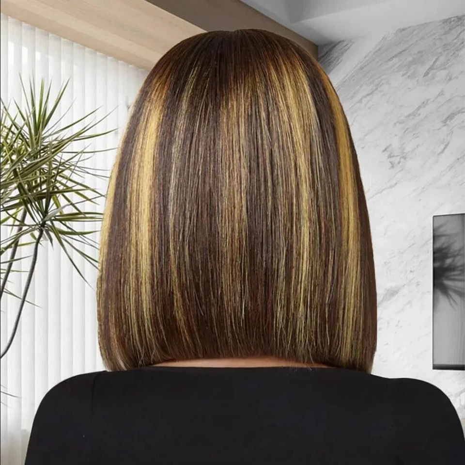 Peluca frontal de encaje rubia miel destacada cabello humano ombre 4/27 encaje frontal bob peluca Foto 4 de 4